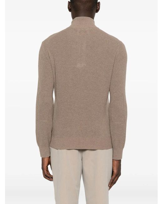 Canali Brown High-Neck Half-Zip Sweater for men