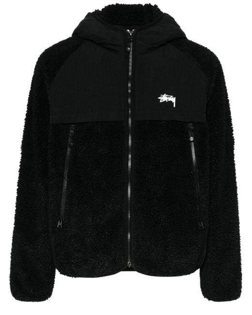 Stussy Black Logo-print Hooded Jacket