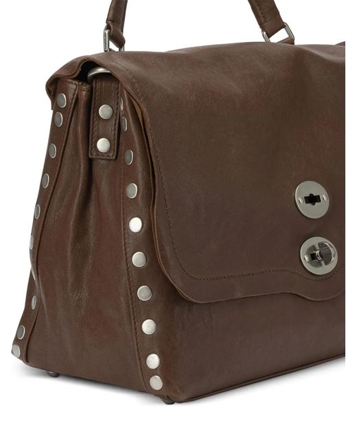 Zanellato Brown Studded-Detail Turn-Lock Tote Bag