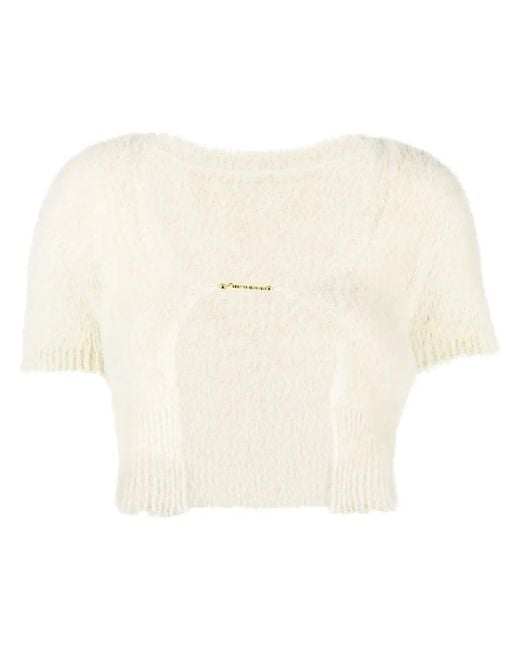 Jacquemus Natural La Maille Neve Logo Cropped Cardigan