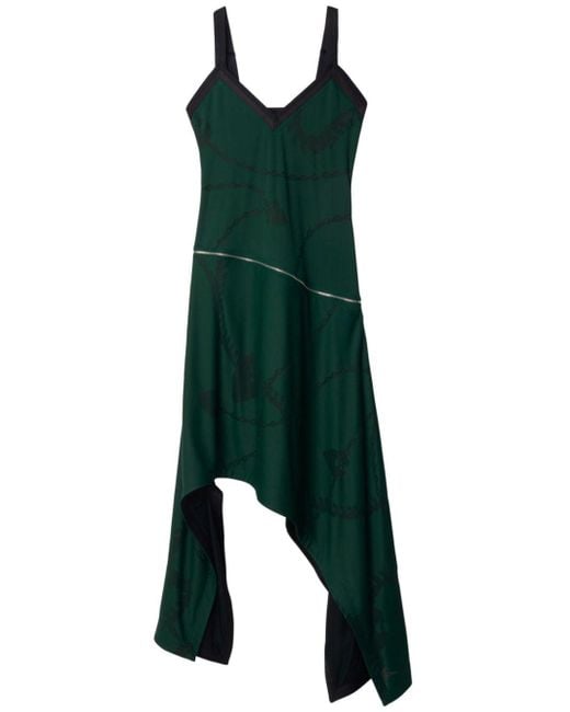 Burberry Green Shield Hardware Asymmetric Midi Dress