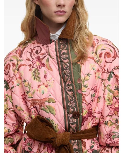 Farm Rio Pink X Barbour Cami Floral Quilted Belted Coat