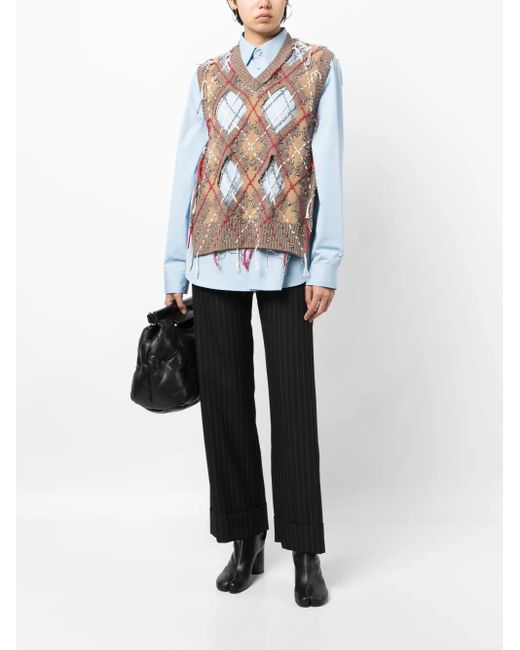 Maison Margiela Brown Frayed Checked Vest