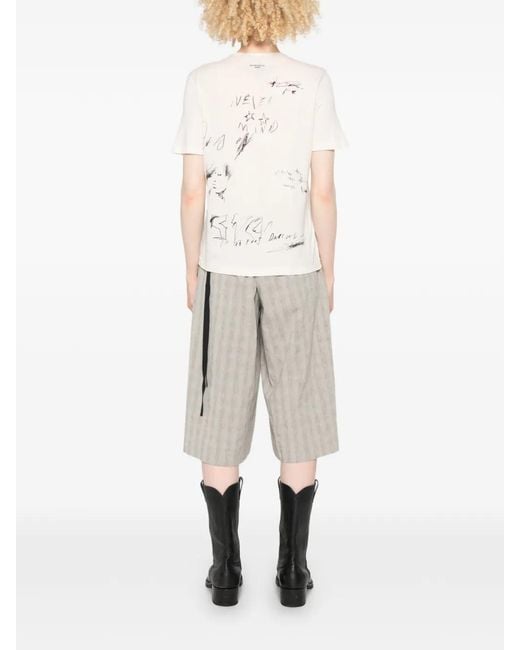 Ann Demeulemeester White Fanie Graphic-Print Ribbon-Detail T-Shirt
