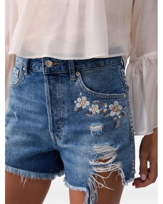 Liu Jo Blue Distressed-Effect Shorts