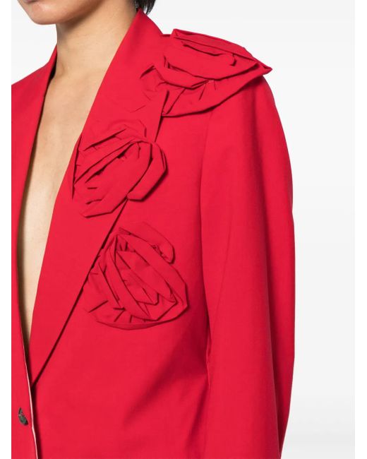 Valentino Garavani Red Floral Appliqué V-Neck Blazer