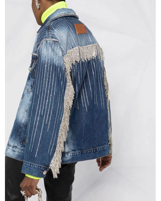Philipp Plein Blue Crystal-embellished Denim Jacket