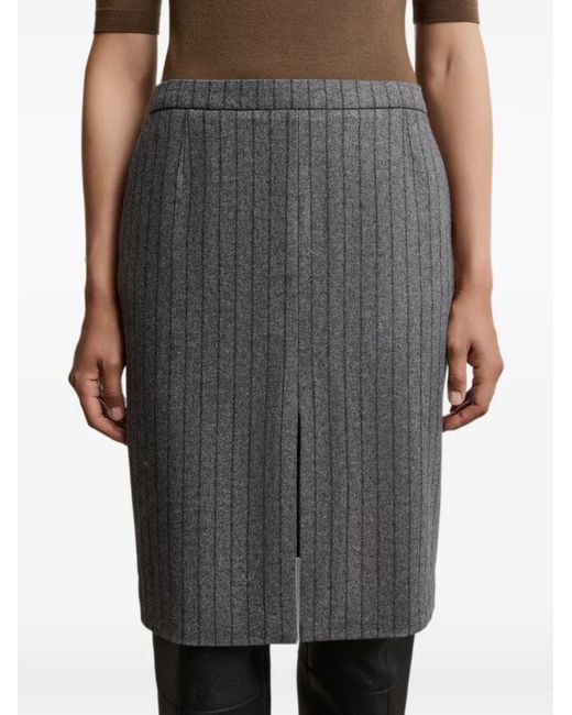 12 STOREEZ Black Pinstripe Front-Slit Skirt