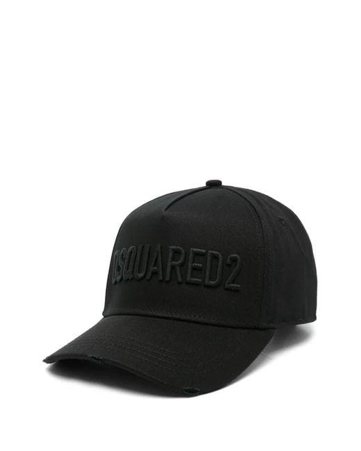DSquared² Black Logo-Embroidered Distressed Baseball Cap for men