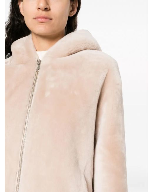 Yves Salomon Pink Shearling Hooded Jacket
