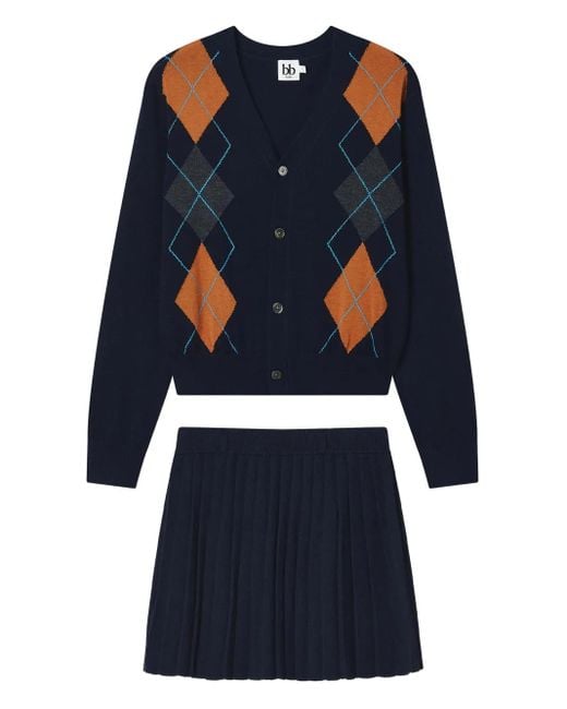 B+ AB Blue Pleated Mini Skirt Set