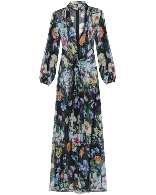 Dolce & Gabbana Blue Floral-Print Long Dress