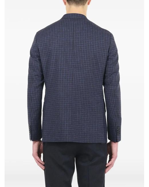 Al Duca D'aosta Blue Check-Pattern Single-Breasted Blazer for men