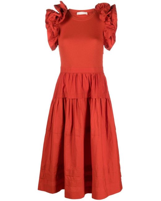 Ulla Johnson Red Francine Ruffled Midi Dress