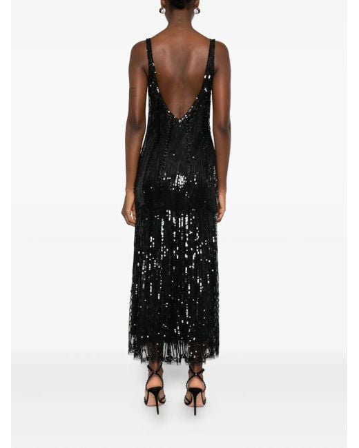 Alberta Ferretti Black Sequin-embellished V-neck gown