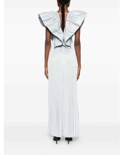 L'idée White Ventoux Ruffled V-neck Gown