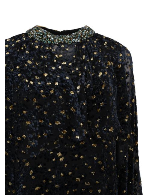 Biyan Black Beaded-Neckline Fil-Coupé Dress