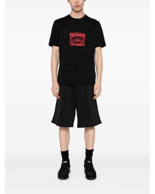 HUGO Black Graphic-Printed T-Shirt for men