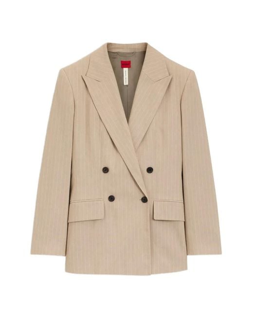 HUGO Natural Pinstripe Double-Breasted Blazer