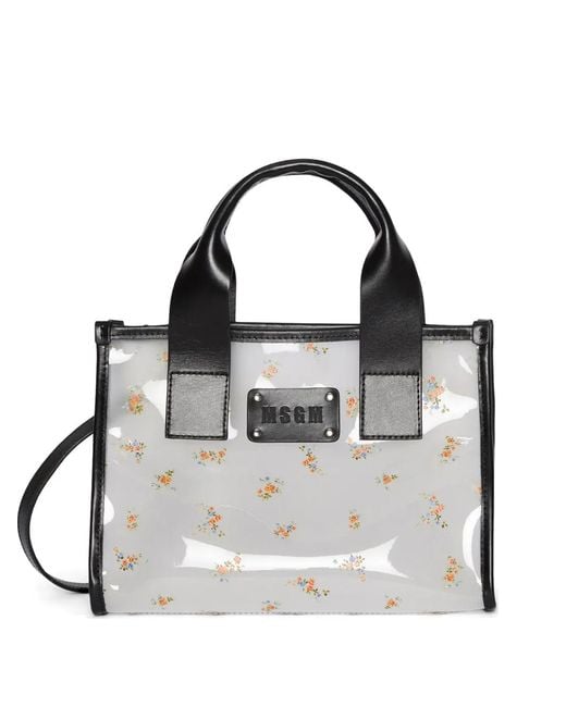 MSGM Black Floral Handle Tote Bag
