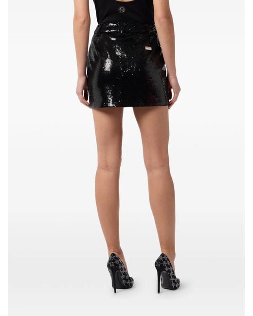 Philipp Plein Black Sequin Mini Skirt
