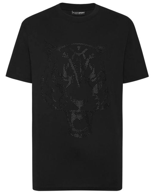Philipp Plein Black Tiger-Motif T-Shirt for men