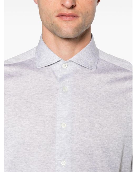 Corneliani White Piqué-weave Long-sleeve Shirt for men