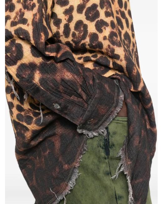 R13 Brown Leopard-Print Frayed Cotton Shirt