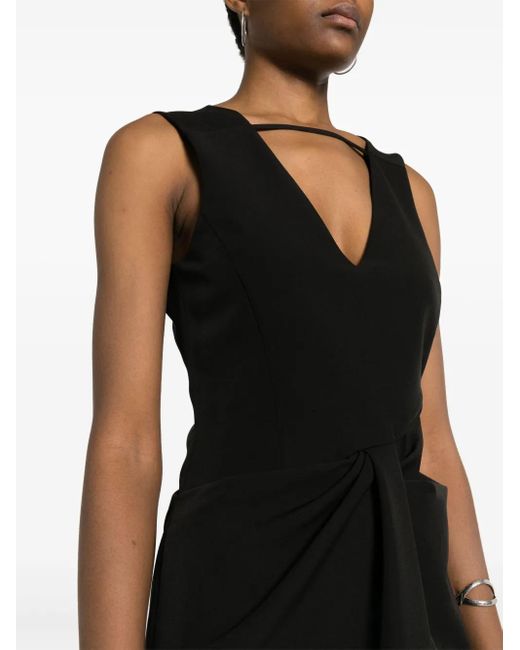 Moschino Black Gathered V-Neck Dress