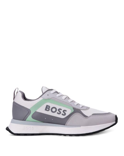 Boss White Logo-print Mesh Sneakers for men