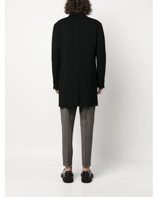 Tagliatore Black Notched-Lapels Single-Breasted Coat for men