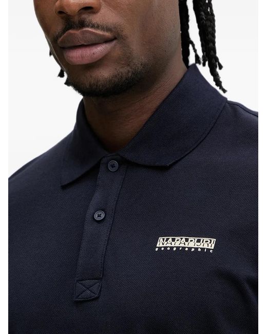 Napapijri Blue Box Logo-Patch Piqué Polo Shirt for men
