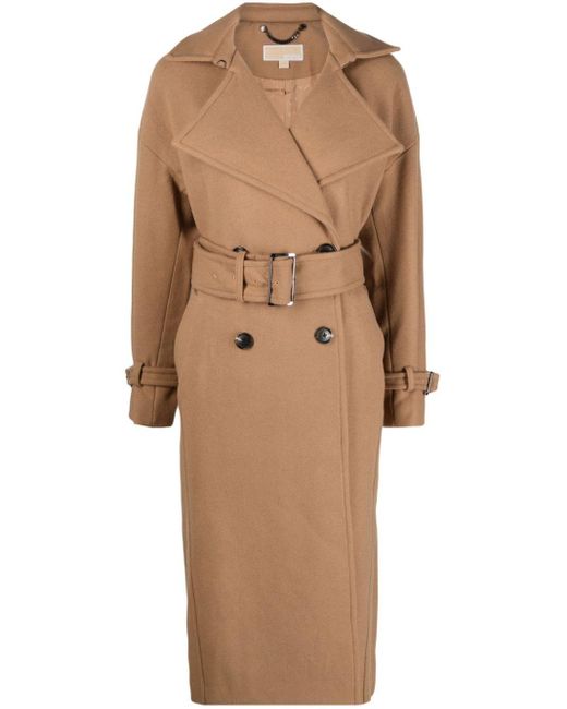 MICHAEL Michael Kors Natural Belted Wool-blend Trench Coat