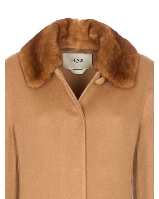 Fendi ファーカラー コート Brown