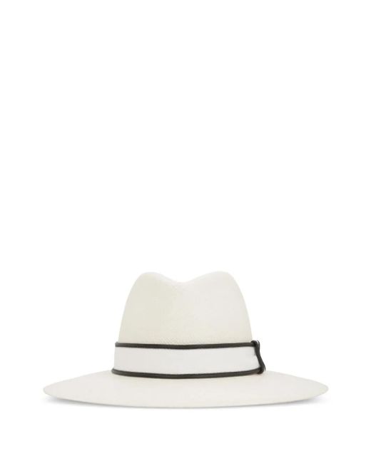 Brunello Cucinelli White Straw Fedora Hat
