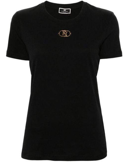 Elisabetta Franchi Black T-Shirt mit Logo-Applikation