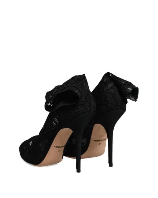Dolce & Gabbana Black Lace Peep-Toe Ankle Boots