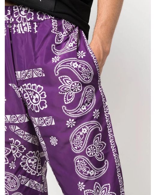 Palm Angels Purple Bandana-Print Logo Trousers for men