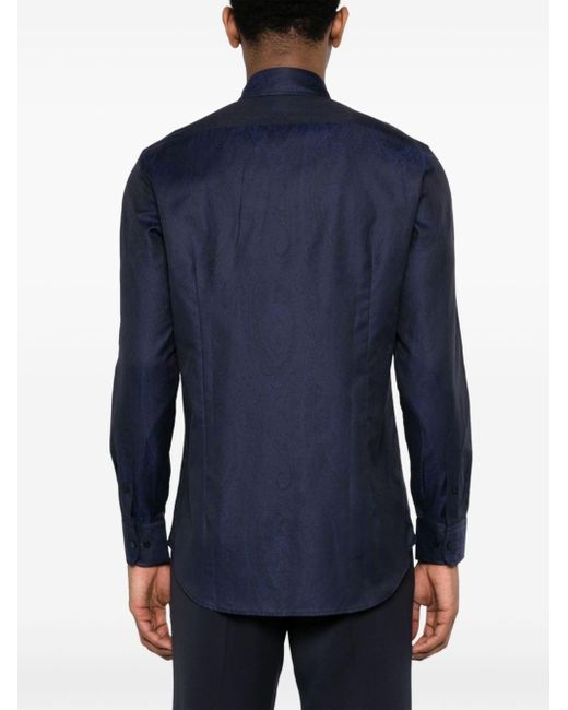 Etro Blue Button-Down Collar Cotton Shirt for men