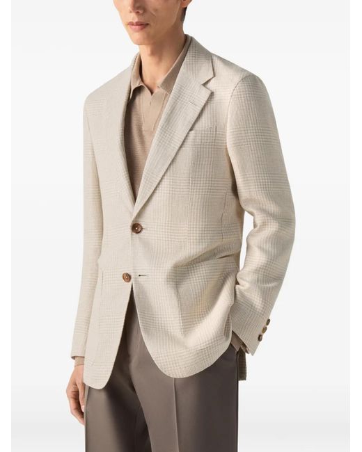 Zegna White Crossover Linen Check Jacket for men