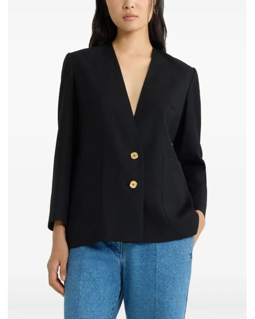 Patou Black Collarless Twill Jacket