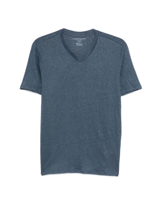 Majestic Filatures Blue T-Shirt À Col V for men