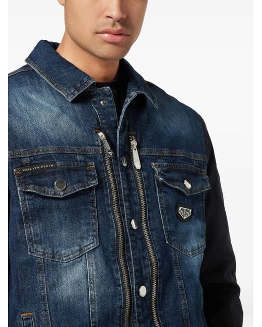 Philipp Plein Blue Double-Zip Denim Jacket for men