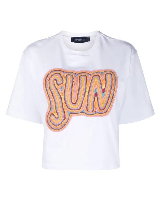 Sportmax White Crochet-Embroidered Cotton T-Shirt