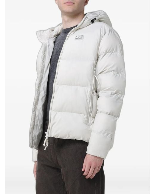 EA7 Gray Logo-Patch Padded Coat for men