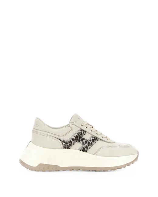 Hogan White Hi-Fi Leopard-Print Sneakers
