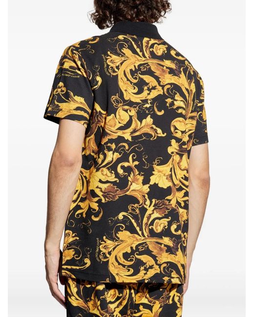 Versace Jeans Couture Black Baroque-Print Panel Polo Shirt for men