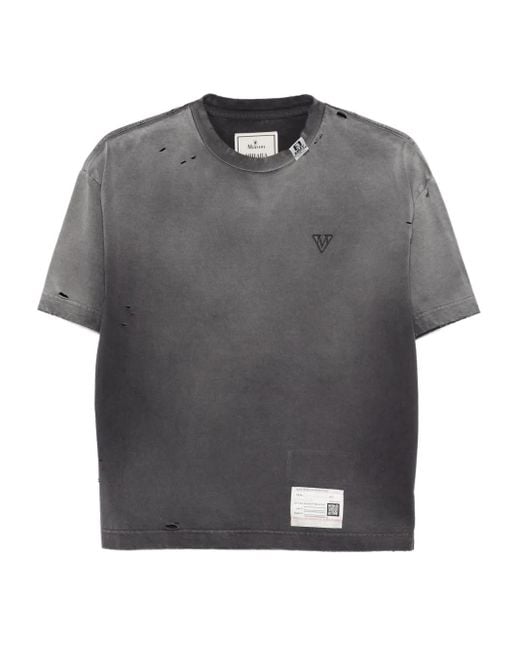 Maison Mihara Yasuhiro Gray Distressed Logo-Embroidered T-Shirt