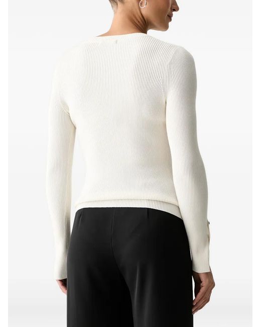 Guess White Ribbed-Knit Buttoned Cardigan