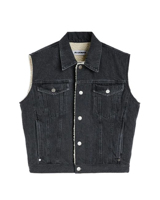 Jil Sander Black Gilet En Jean À Doublure En Polaire for men